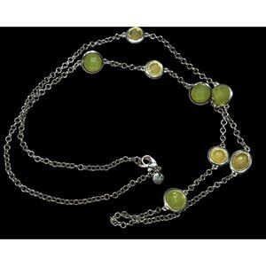 Loft Green And Yellow Gemmed Station Necklace On Silver Tone Rolo Chain